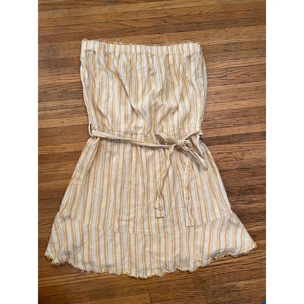 Cloth & Stone Anthropologie yellow/cream vertical striped strapless dress